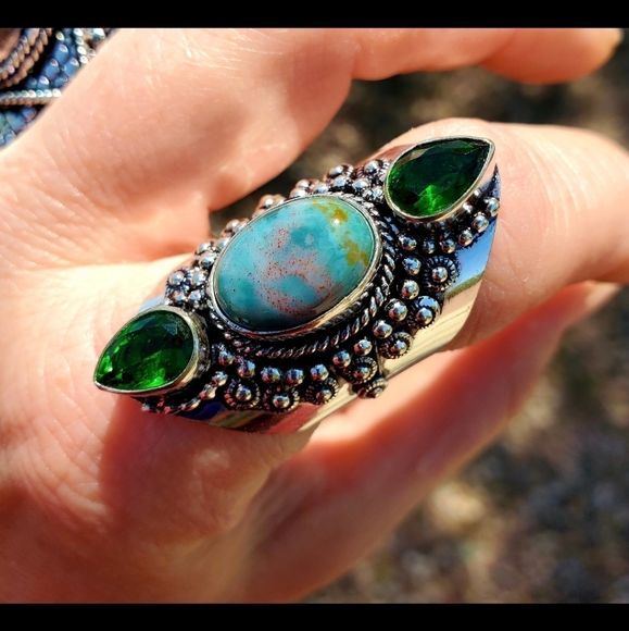 New Bloodstone & Peridot 925 Silver Statement Ring. - Picture 4 of 16
